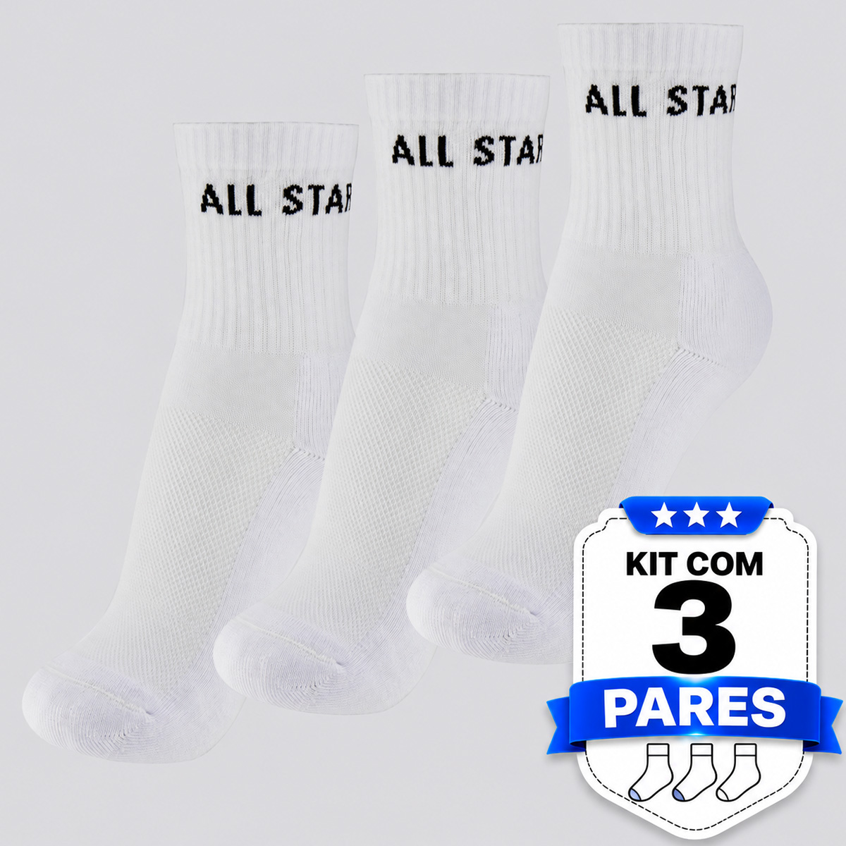 Kit Meia Converse 3 Pares Cano Médio Branca