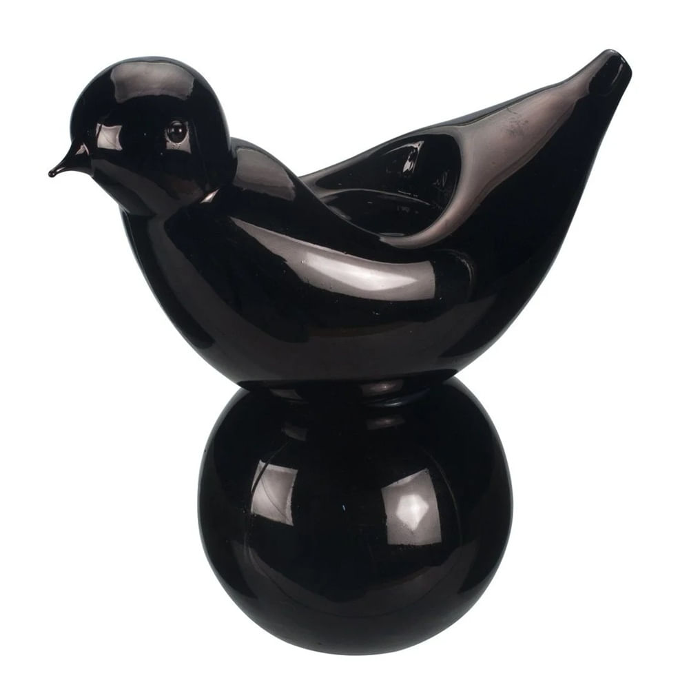SUPORTE DE VELA DYNASTY 15CM COM FORMATO DE PASSARO EM VIDRO PRETO 23007
