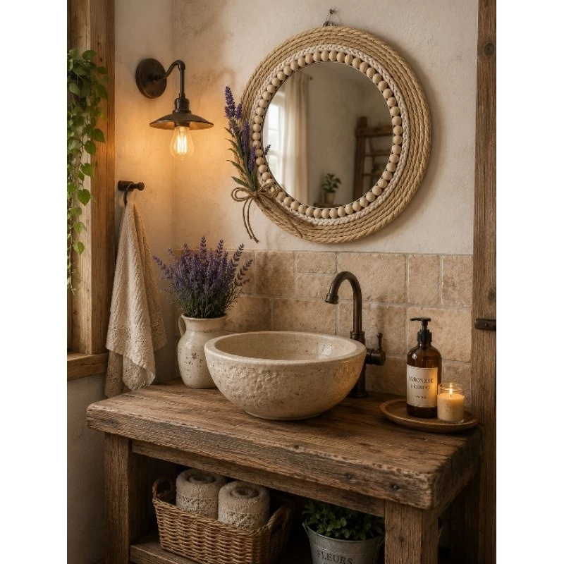 Espelho redondo decorativo estilo Farmhouse.