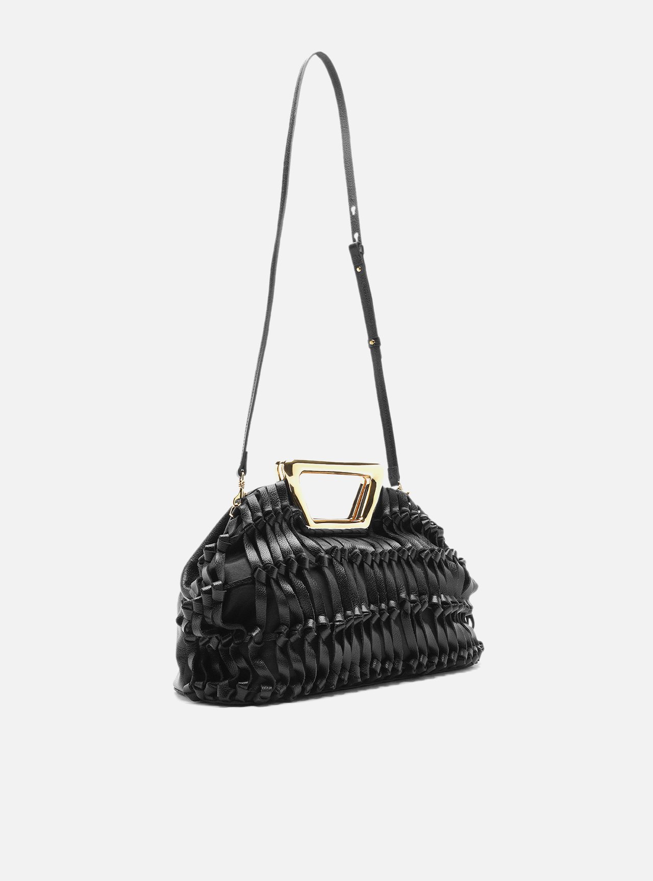 Foto 5 de Bolsa Tiracolo Preta Couro Média Alça Metal