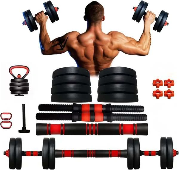 Kit Halteres Ajustáveis 15kg 6 em 1 com Barras, Anilhas e Kettlebell Multifuncional - Pesos para Musculação, Academia em Casa, Crossfit, Treino Funcional, Fitness, Pegada Antiderra