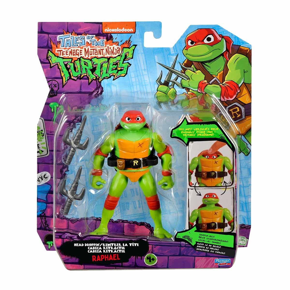 Boneco Raphael de 10cm Cabeça Retrátil - As Tartarugas Ninja