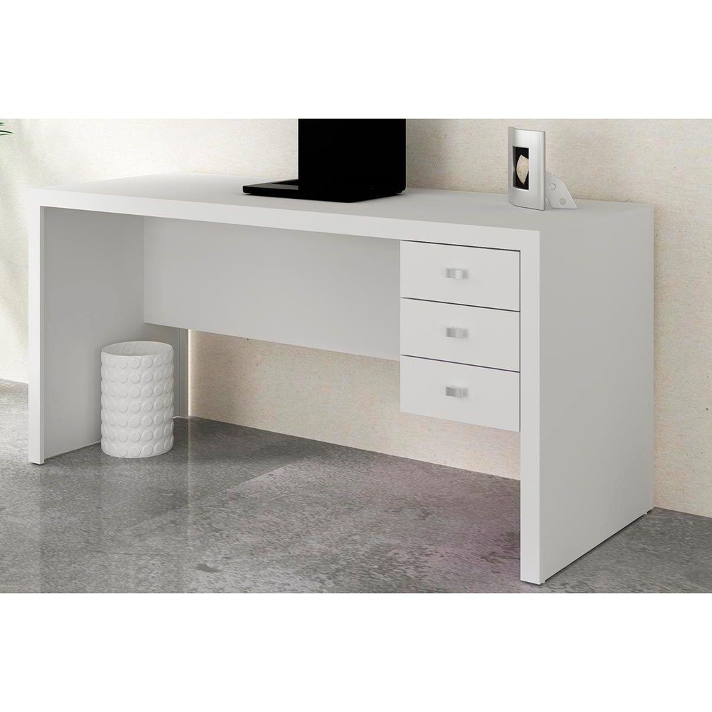 Mesa de Escritório ME4113 c/ 3 Gavetas Branco - Tecno Mobili