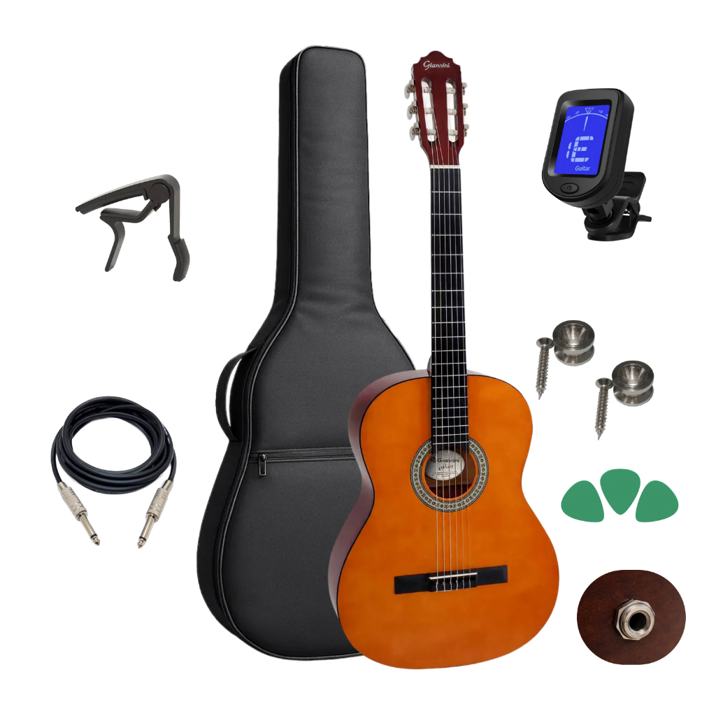 Kit Violao Eletrico Giannini Nylon N14 Natural Completo