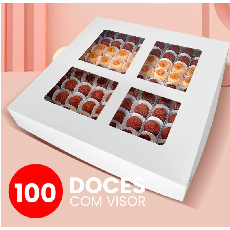 Foto 2 de 10~50 Caixas Para 100 Doces Com Visor 3003 ou Sem Visor Branca 2916