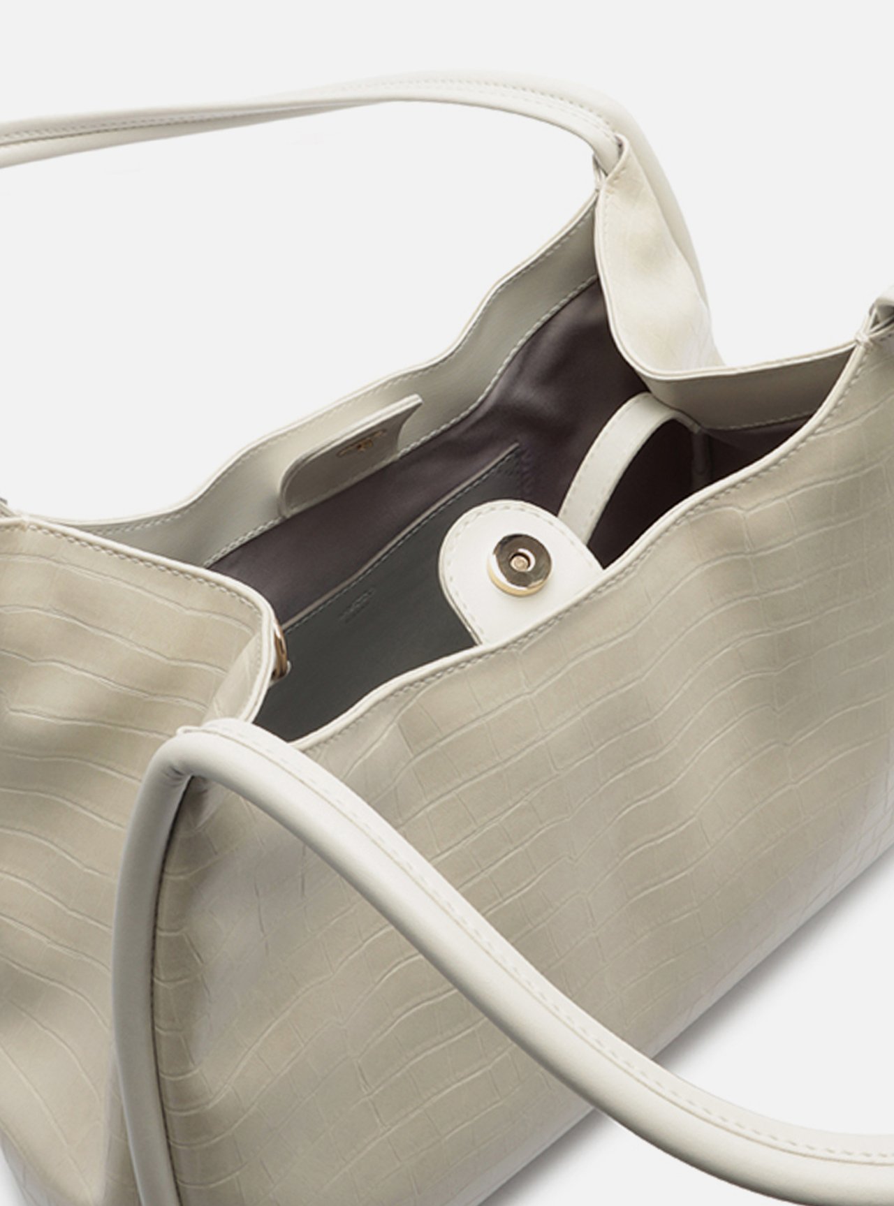 Foto 4 de Bolsa Hobo Branca Média Croco