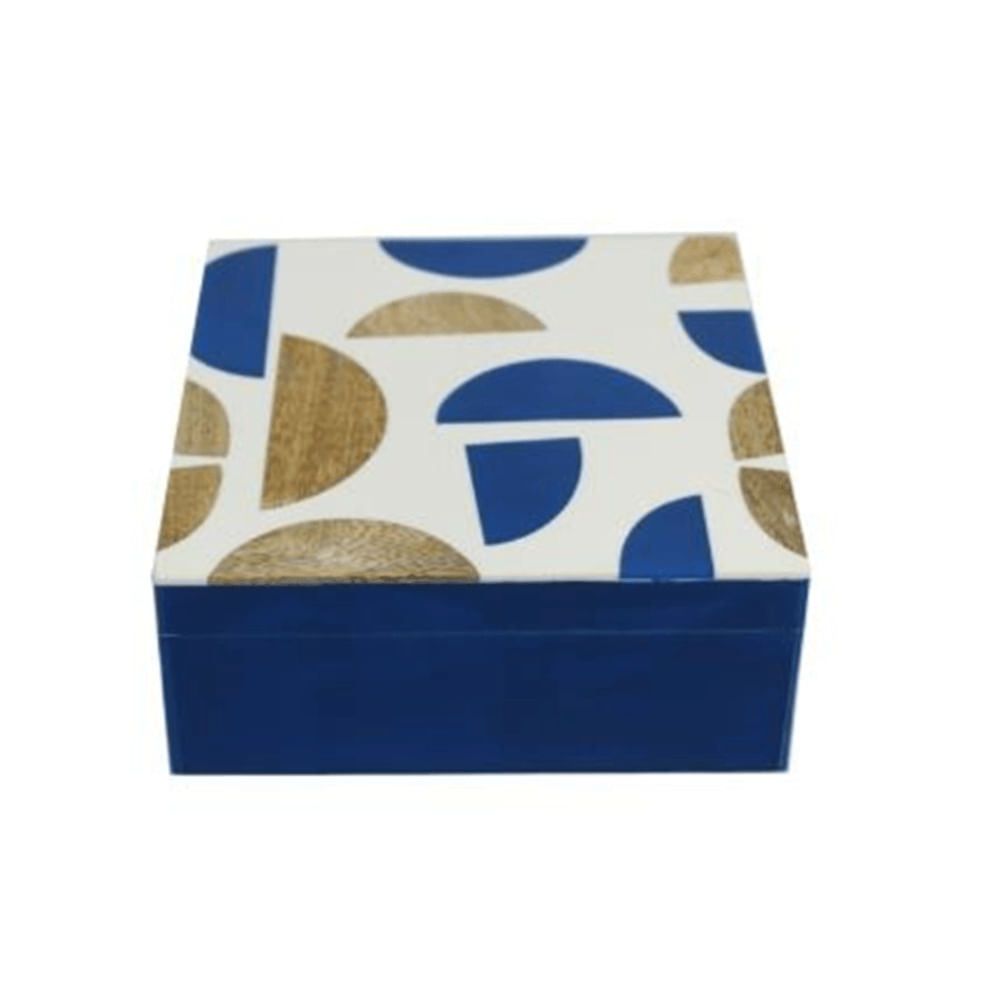 Caixa Quadrada Em Madeira E Resina Azul 15X15cm - Entrecasa