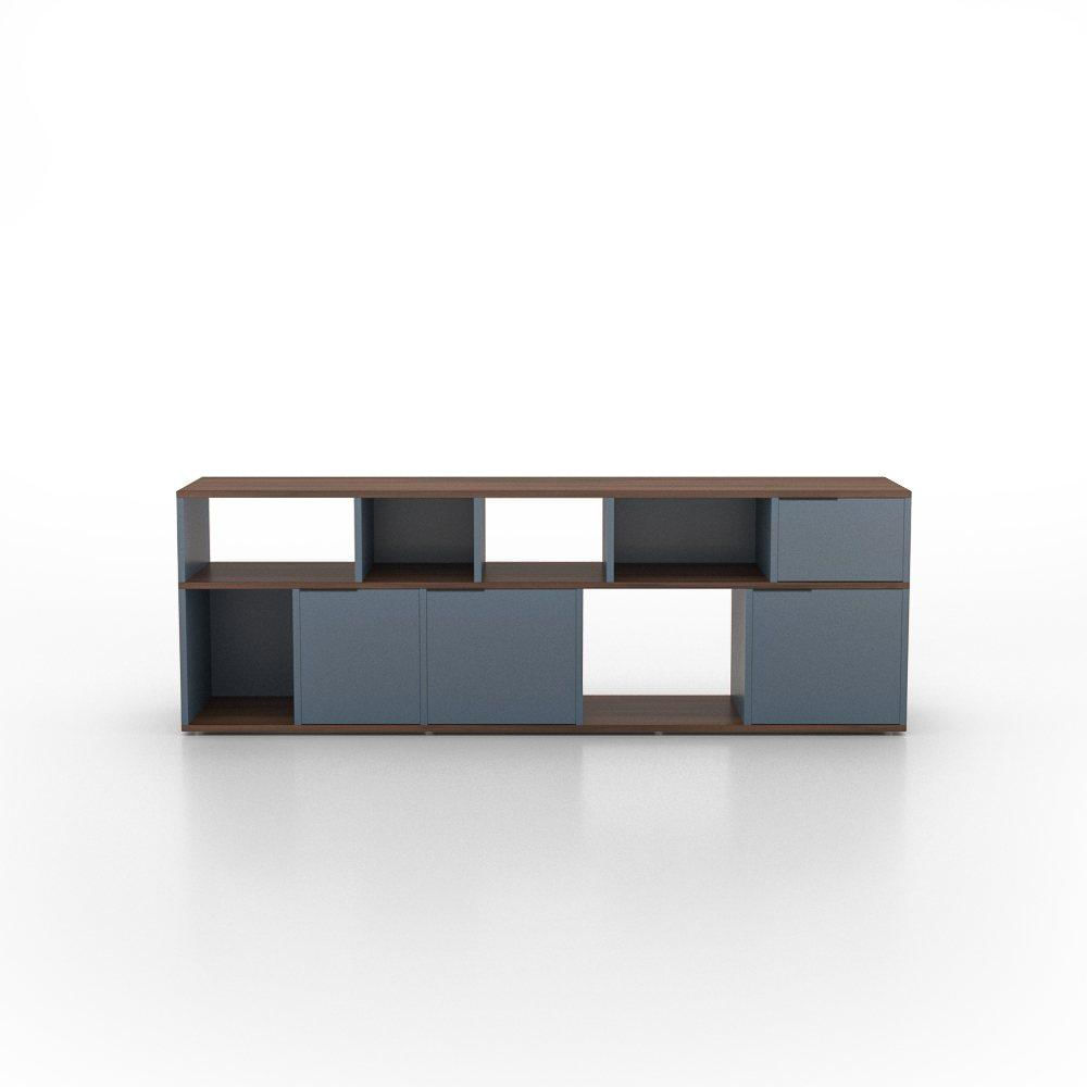 Rack Movêu Milão Madeira Escura e Azul