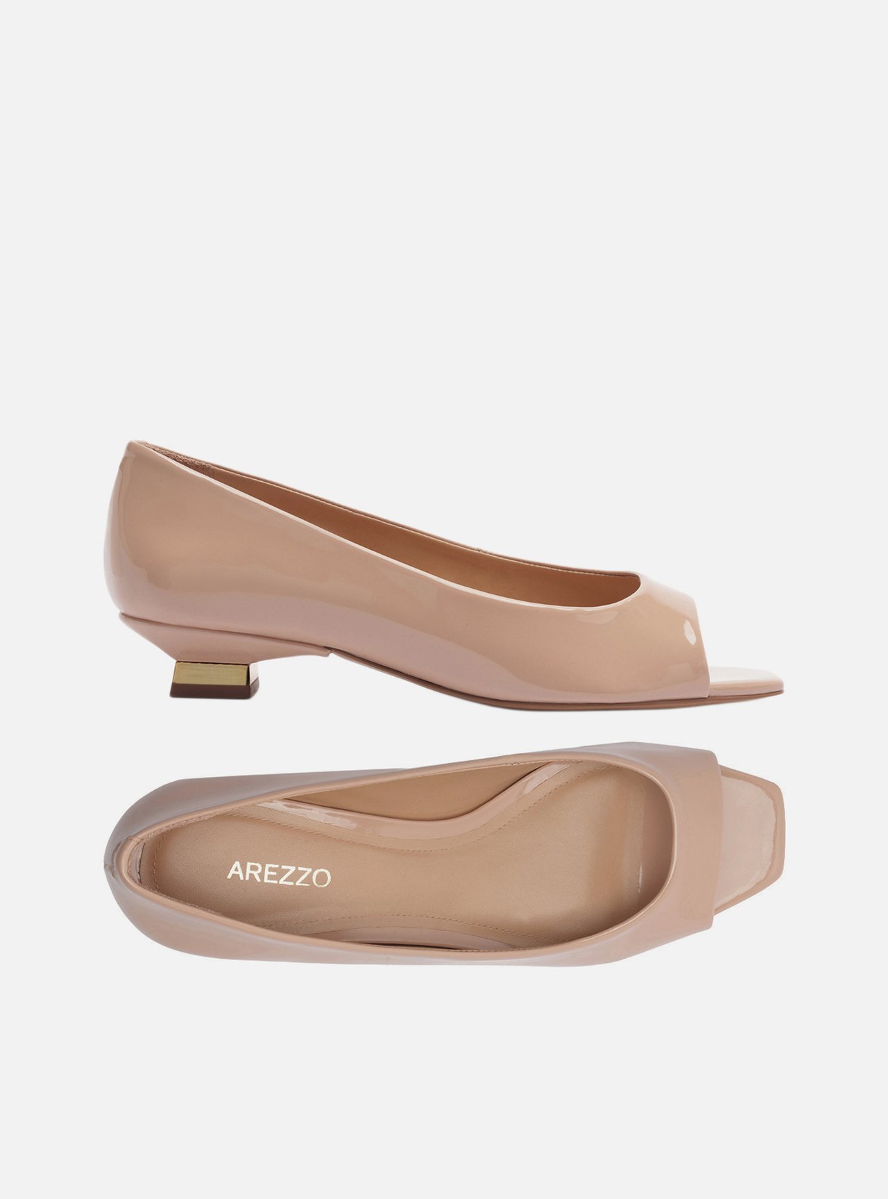 Foto 5 de Scarpin Nude Verniz Salto Bloco Metais