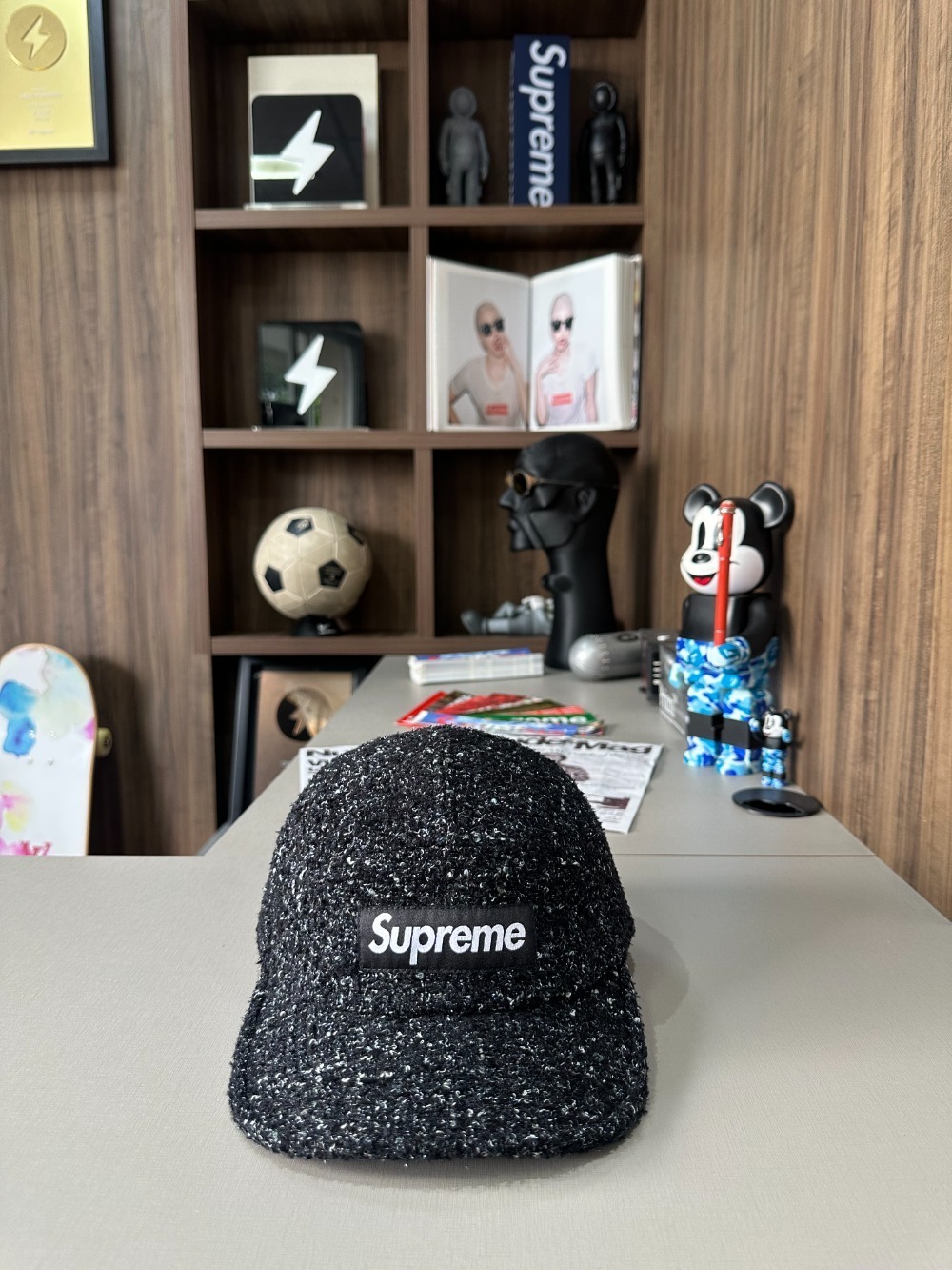 Boné Supreme Bouclé Camp Black SS26-W5 — Único, Novo
