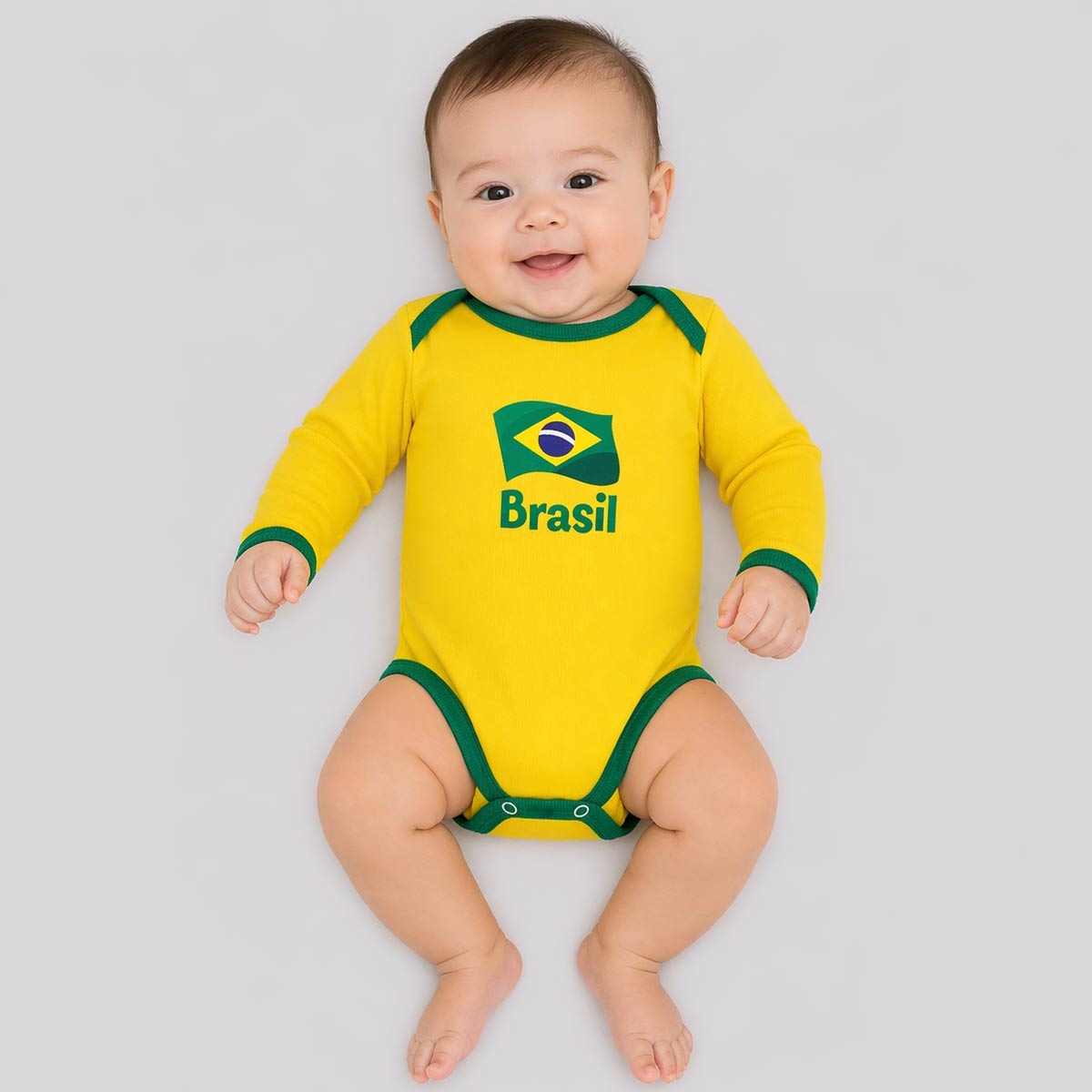 Body Brasil Basic Manga Longa Infantil Amarelo