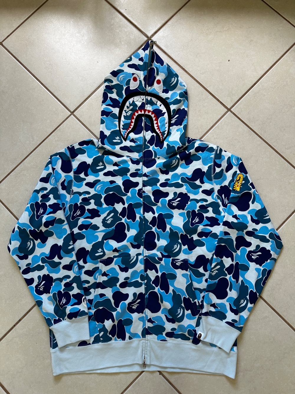 Moletom BAPE ABC Shark PONR Full Zip Hoodie Blue Camo — 3XG, Novo