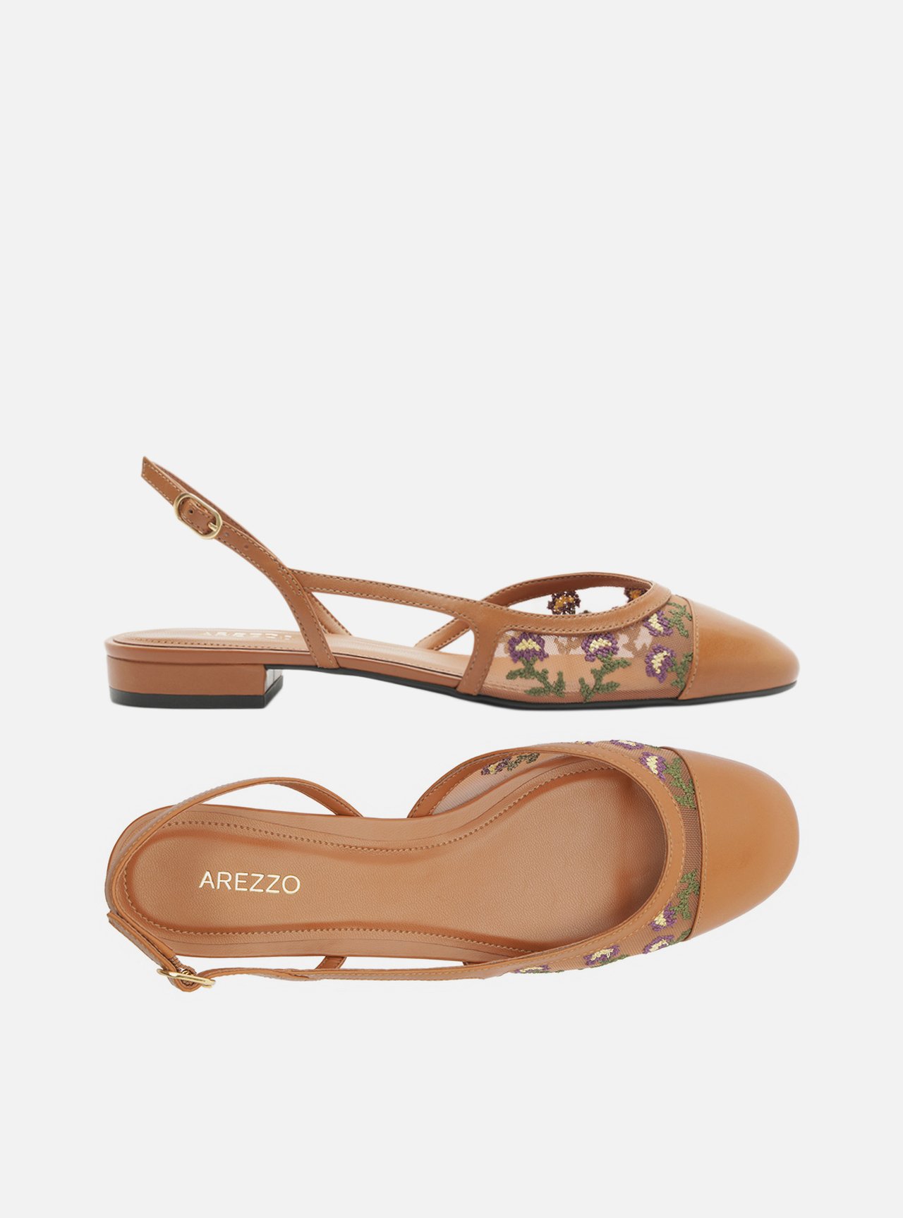 Foto 5 de Sapatilha Marrom Slingback Flores Bordadas