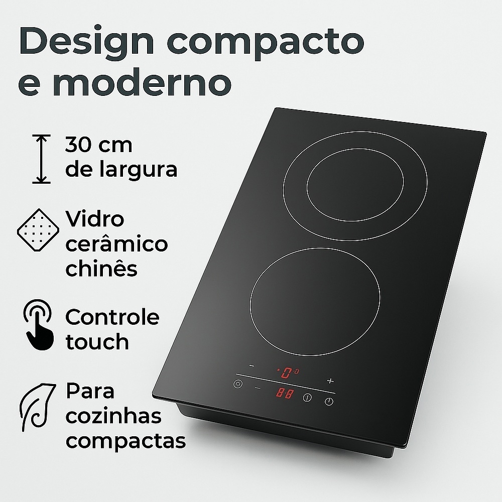 Foto 2 de Cooktop Elétrico Vitrocerâmico Life 2Bocas Touch Slider 220V