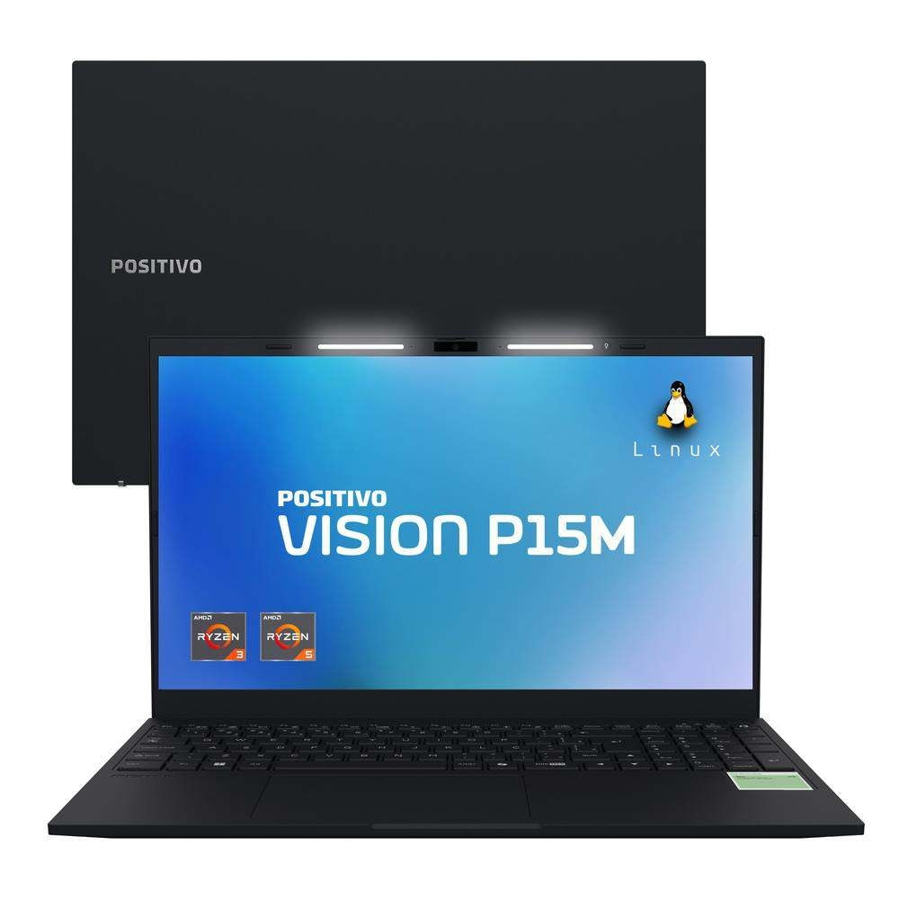 Notebook Positivo Vision P15M AMD® Ryzen 5-3500U Linux 16GB RAM 512GB SSD Wi-Fi 6 - 15,6" Full HD IPS - Minitela – Preto