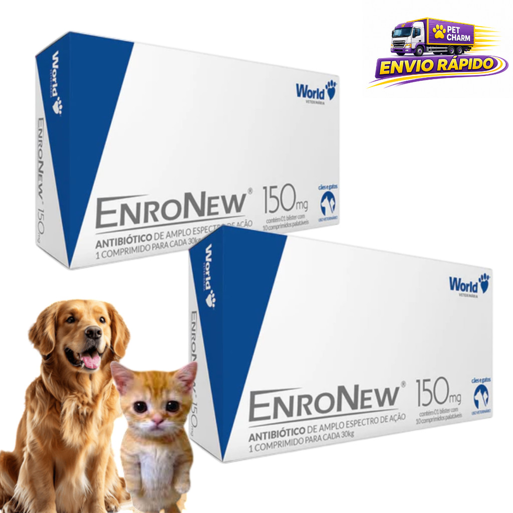 Kit 2 EnroNew 150mg para Cães e Gatos 10 Comprimidos