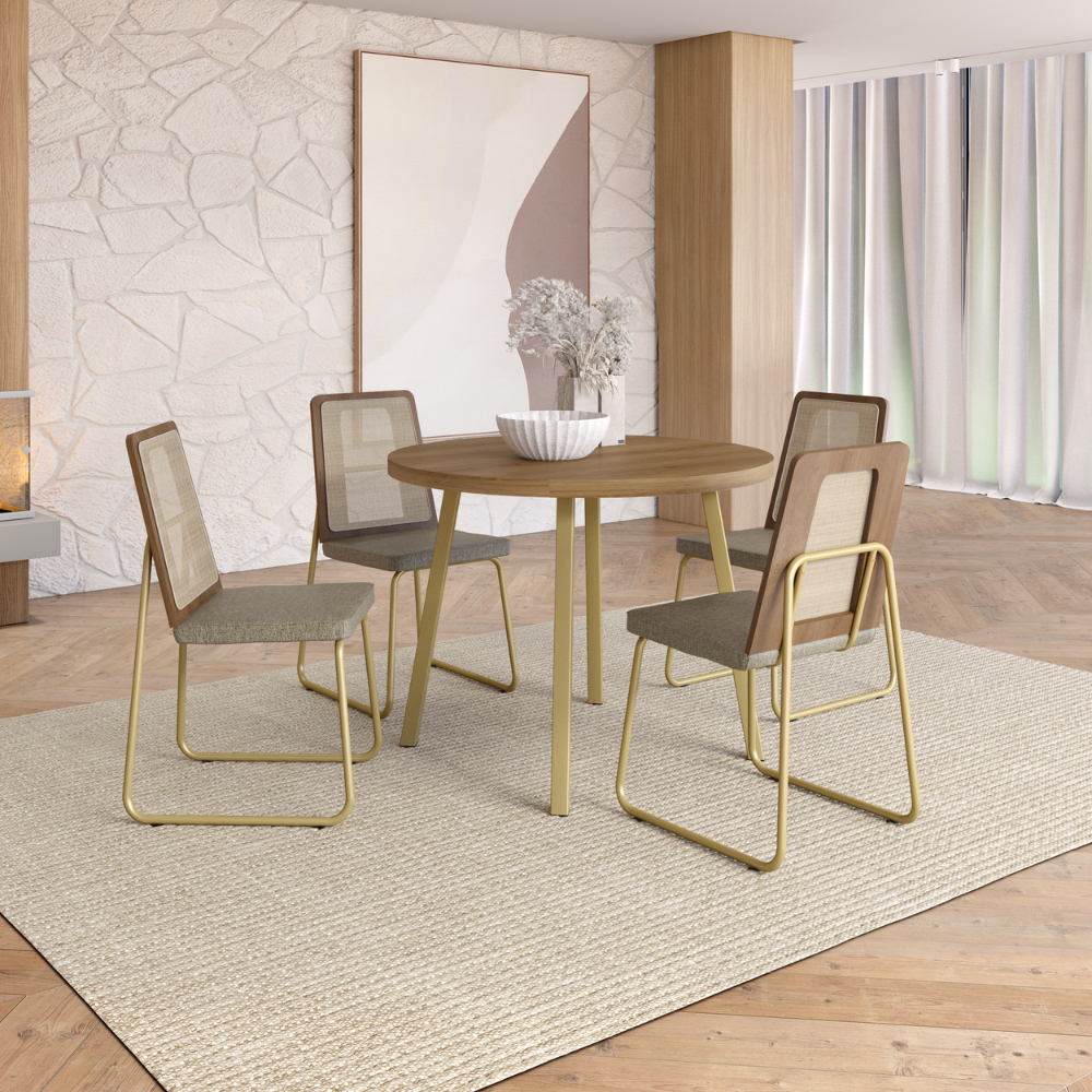 Conjunto Sala de Jantar 4 Cadeiras Varese Carraro Carvalho Dourado