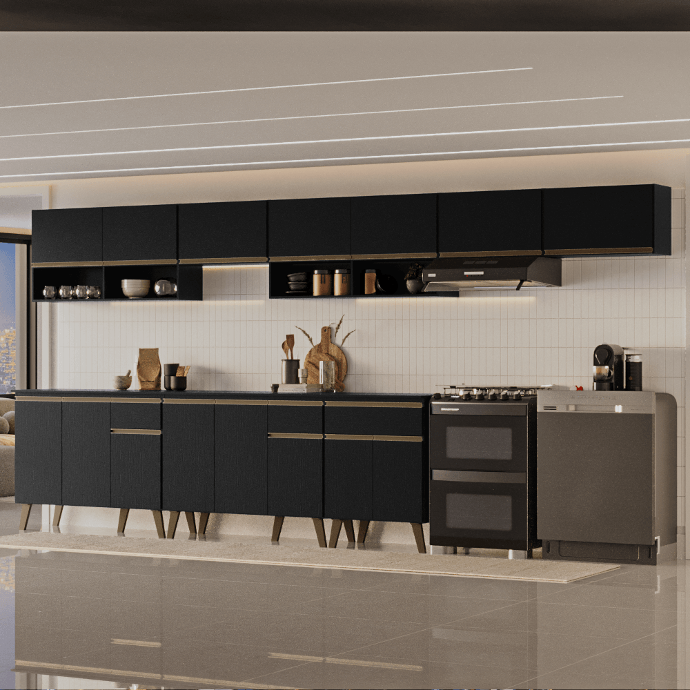 Armário de Cozinha Completa Atlanta Flow Carraro Preto Touch