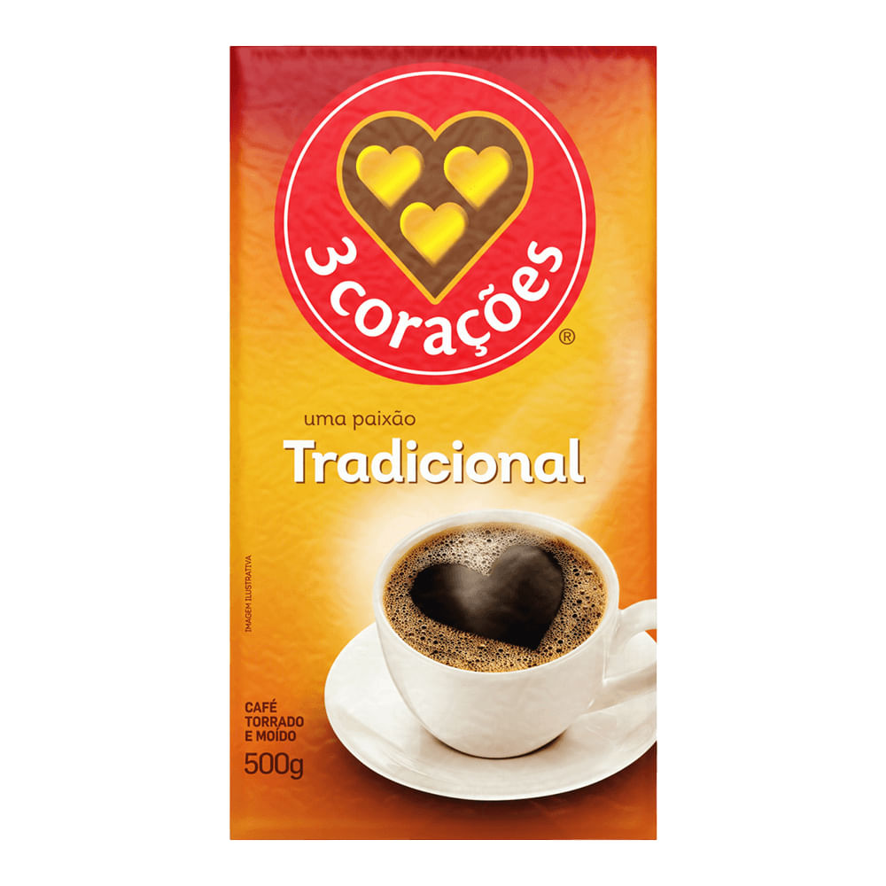 Café Torrado e Moído 3 Corações Tradicional a Vácuo 500g
