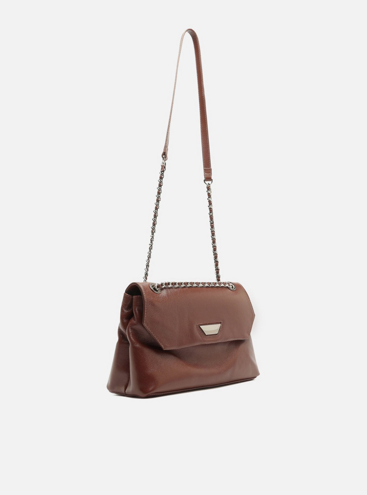 Foto 5 de Bolsa Tiracolo Marrom Couro Média Corrente