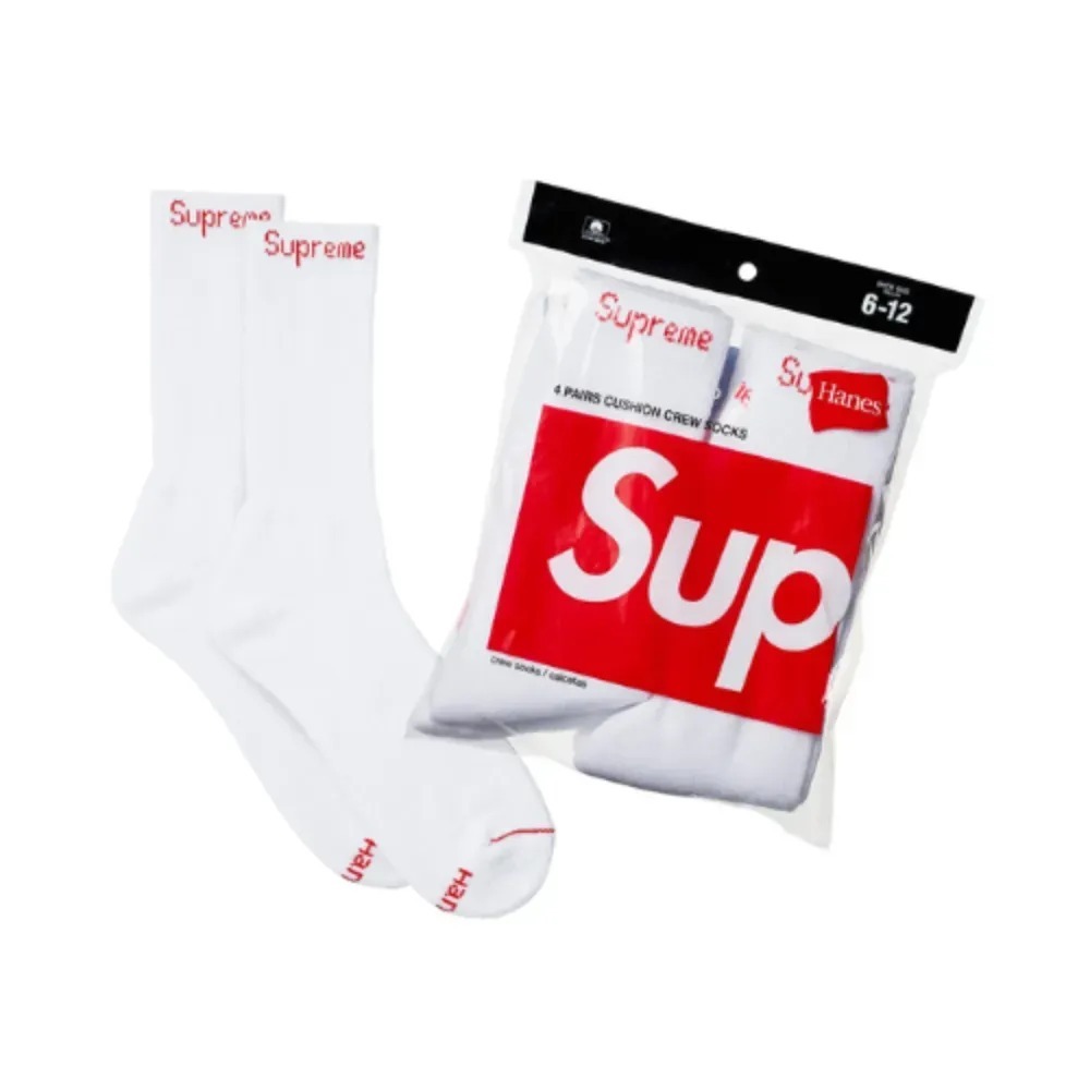 Hanes x Supreme Meias Crew White (4 Pack) FW23-W1 — Único, Novo