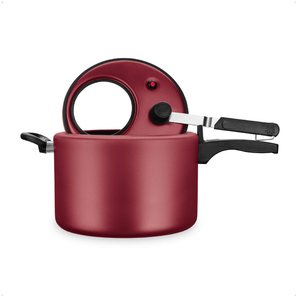 Panela de Pressão Cereja Visor de Vidro Fechamento Interno 8L de Alumínio Antiaderente MTA - 6035