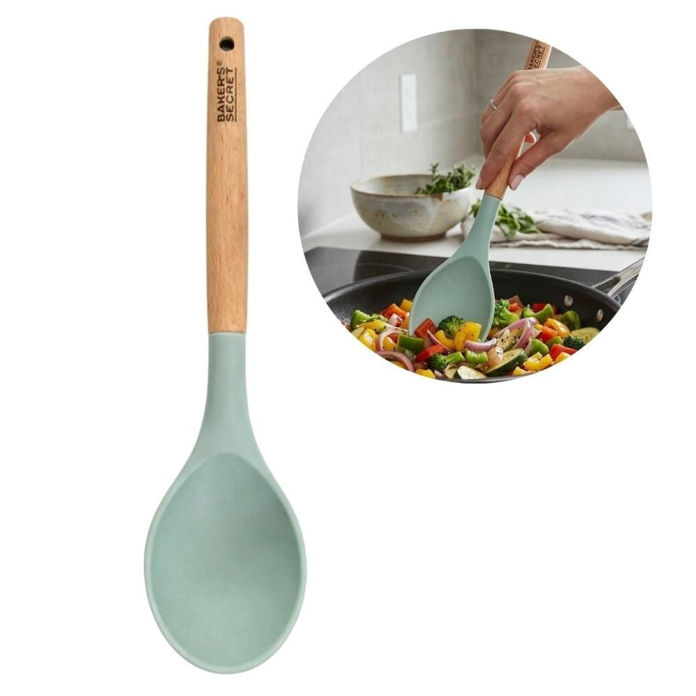 Colher Servir Madeira e Silicone Cozinha Utensílio Multiuso