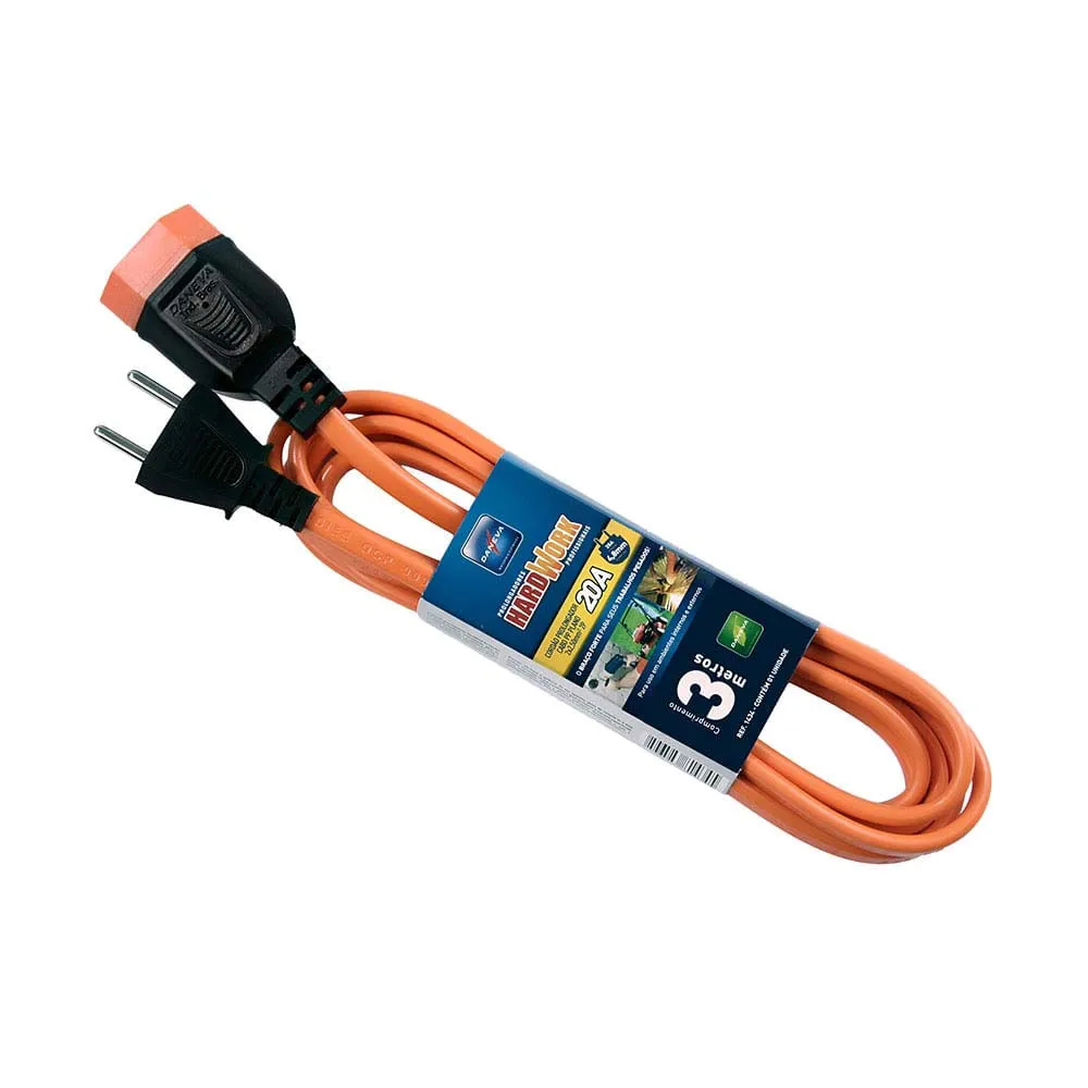 PROLONGA HARDWORK PP 2X2,50MM2 2P 20A LARANJA 3M - DANEVA