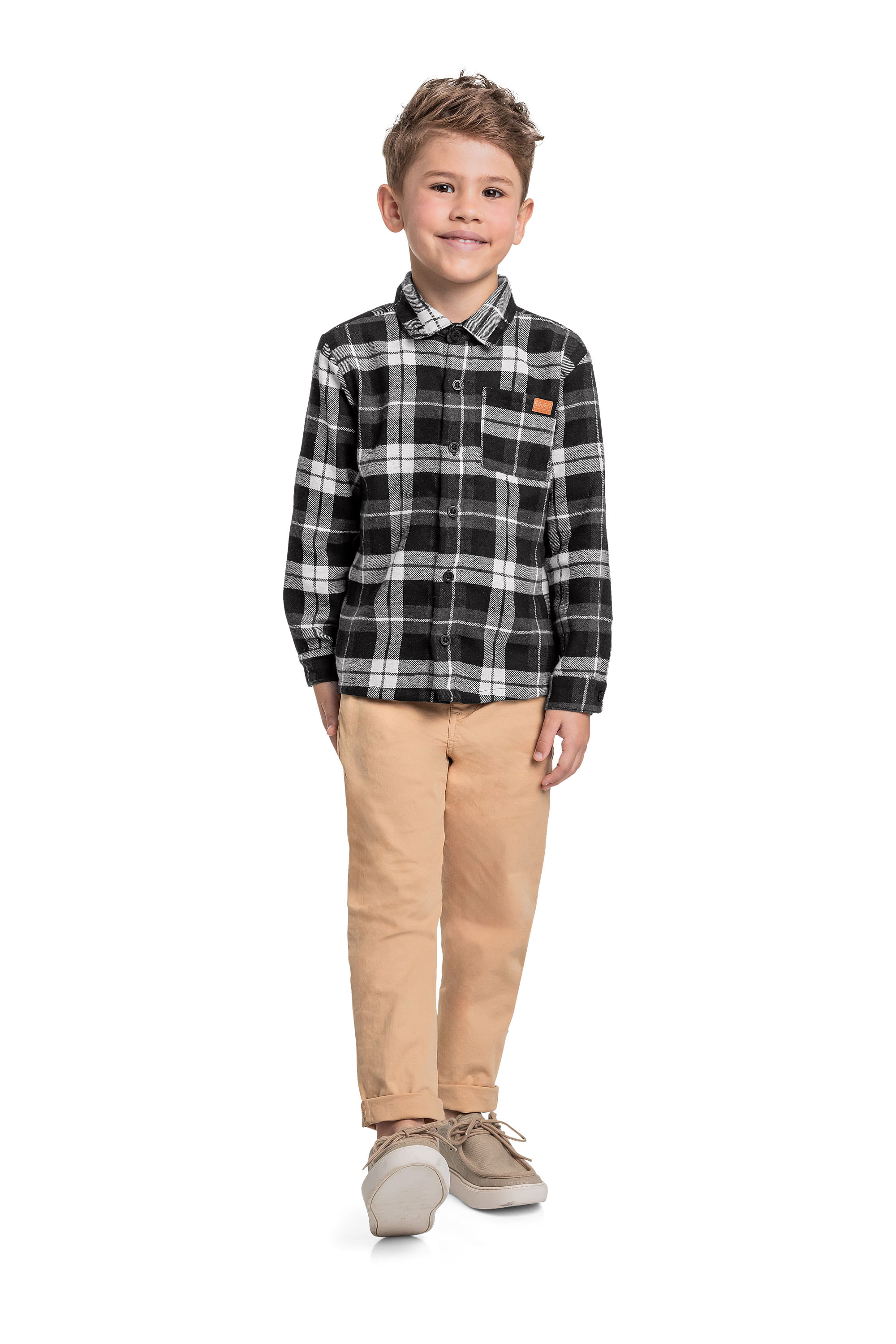Camisa Manga Longa Xadrez para Menino (Preto) Quimby — 04