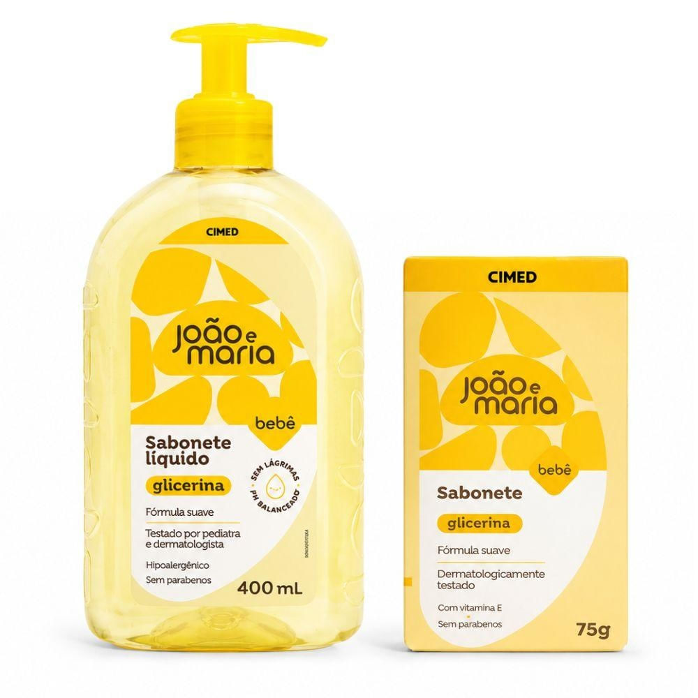 Kit Cimed João e Maria Baby Glicerina: Sabonete Líquido 400ml e Sabonete Em Barra 75g