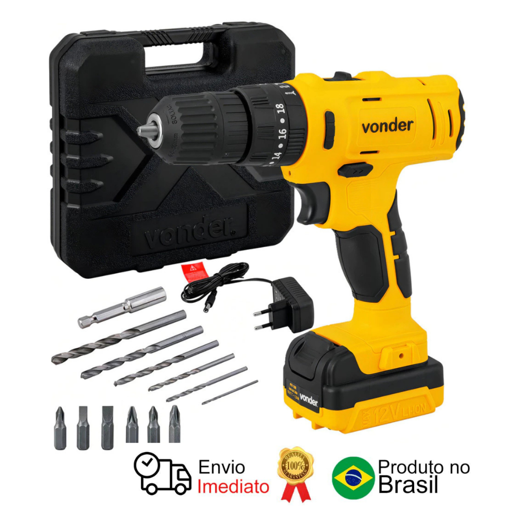 Parafusadeira Furadeira C/ Impacto Bateria 12v Bivolt Pfv120i Com Maleta - Vonder