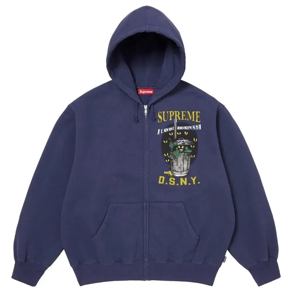 DSNY x Supreme Moletom Zip Up Washed Navy SS26-W3 — P / M / G / XG / XXG, Novo