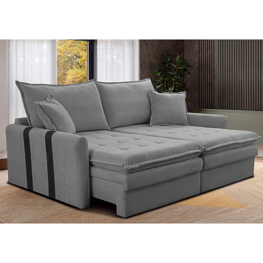 Sofá Baú Sem Caixa Retrátil SoftGel Bonnie Bouclê Cama inBox - Cinza Claro / 2,00m