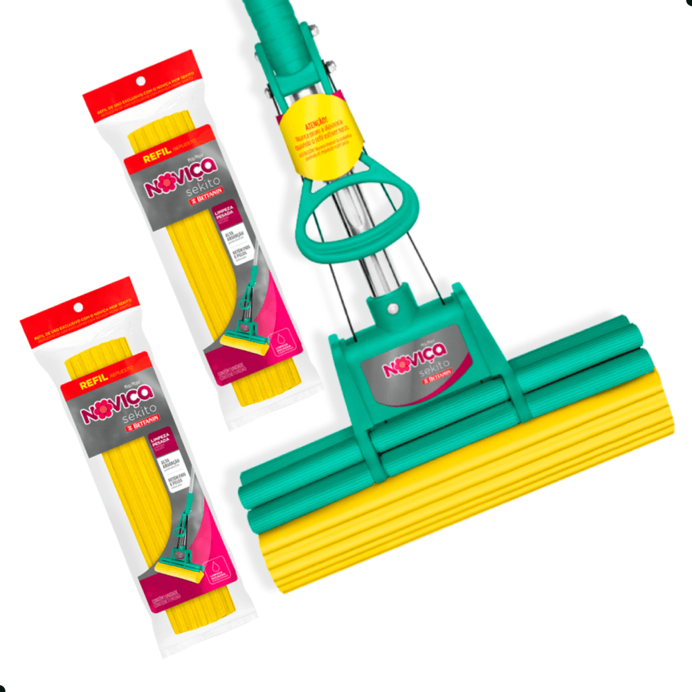 Kit Mop Sekito Noviça com Cabo e 2 Refis de Espuma Extra Bettanin