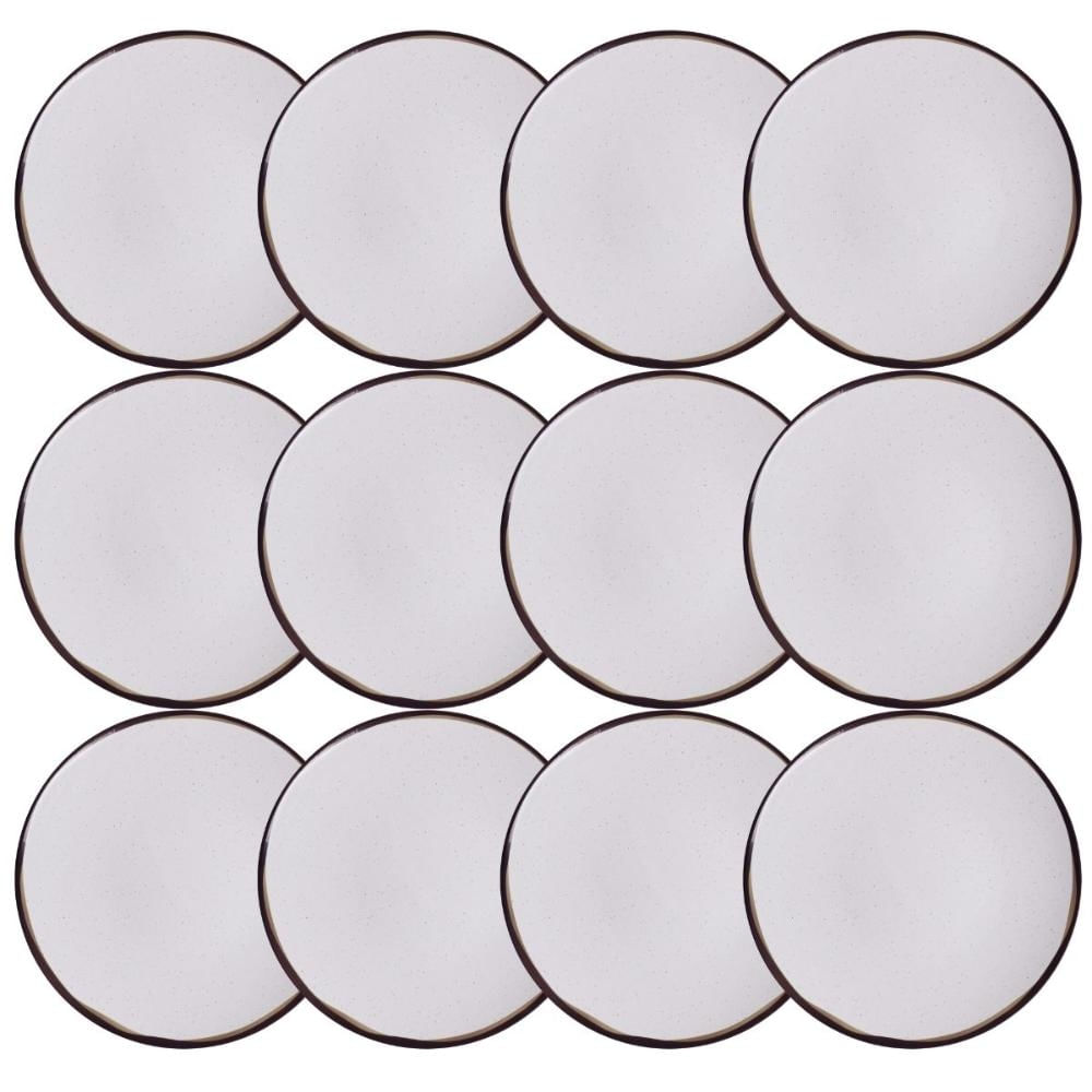 Conjunto 12 Pratos Rasos Tramontina 25cm Canyon em Porcelana Decorada Mesa Posta Buffet Restaurante