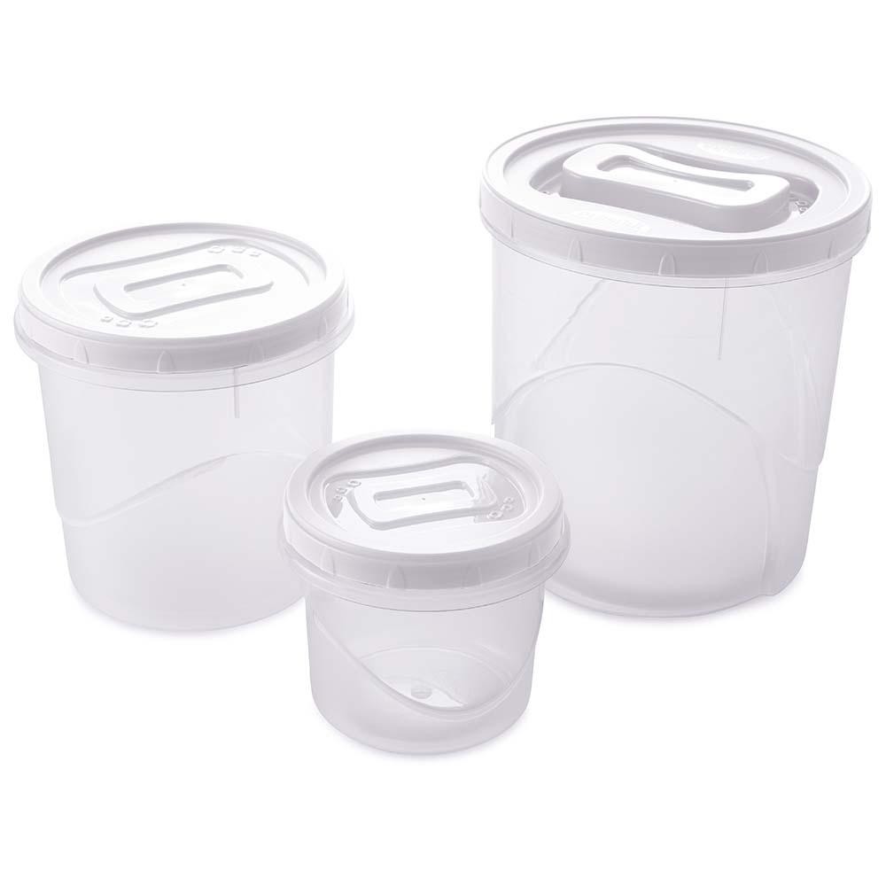 Kit 3 Potes Porta Mantimentos Redondos Branco Plasútil