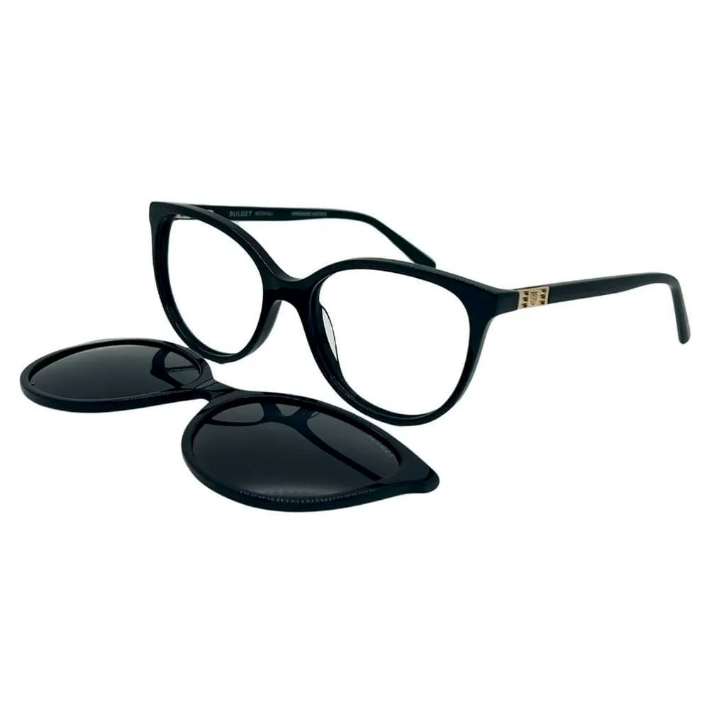 Armação de Óculos de Grau com Clipon Feminina Bulget Retrô BG6436 Cor Preto Brilho