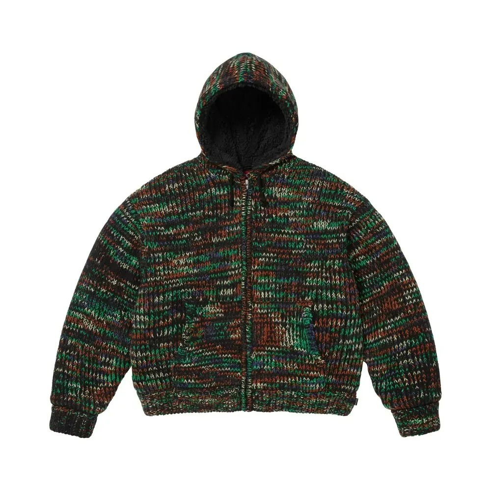 Moletom Supreme Faux Shearling Lined Zip Up Hooded Green Mélange FW25-W18 — P / M, Novo