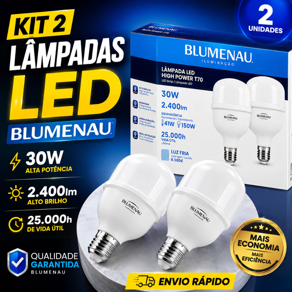 Kit 2 Lampada Led 30W Branca Fria/Morna 6500k/3000k 110/220v Bivolt Economica