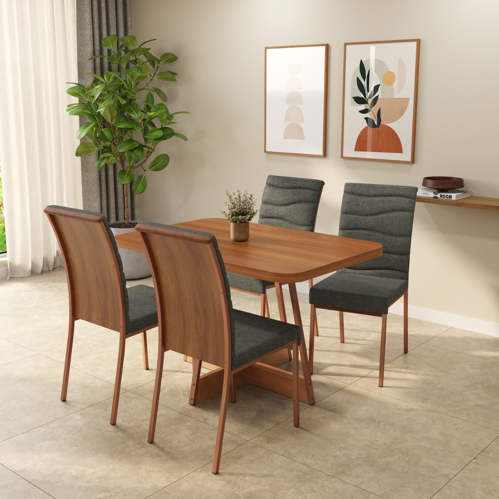 Conjunto Sala de Jantar 4 Cadeiras Ariel Carraro Nogal Rosê