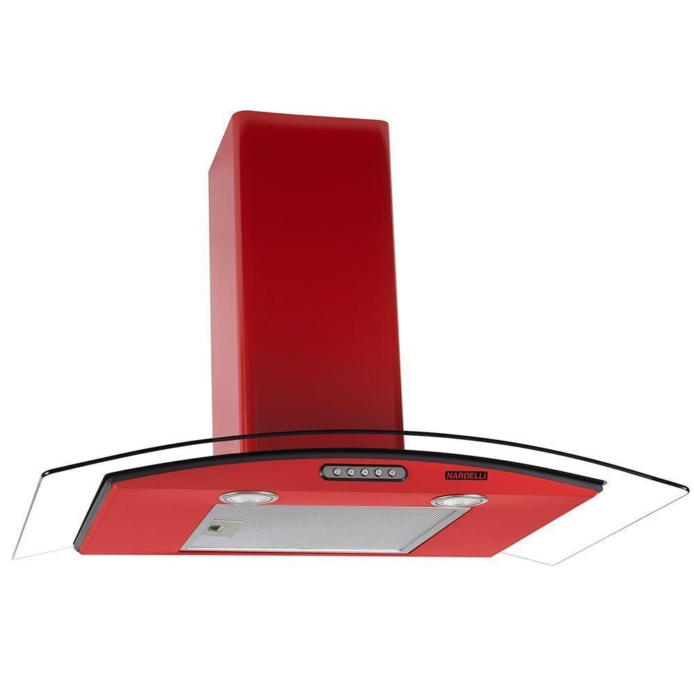 Coifa de Parede Nardelli Vidro Curvo Slim Red 80cm Temperado com LED Vermelho 220V