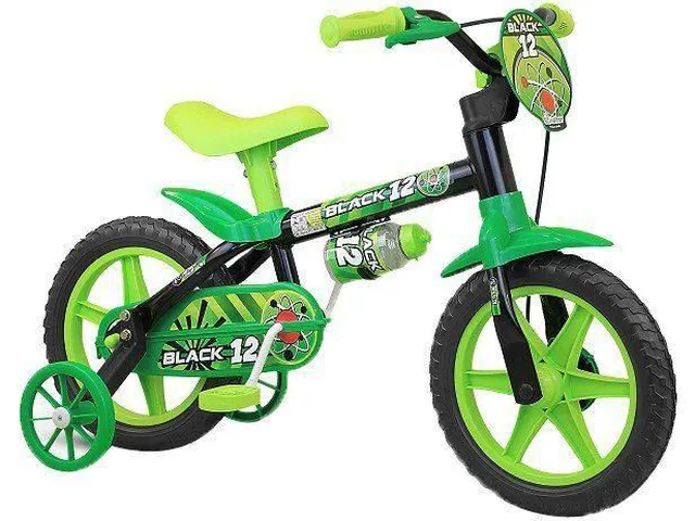 Bicicleta Infantil Aro 12 Verde Preto Menino