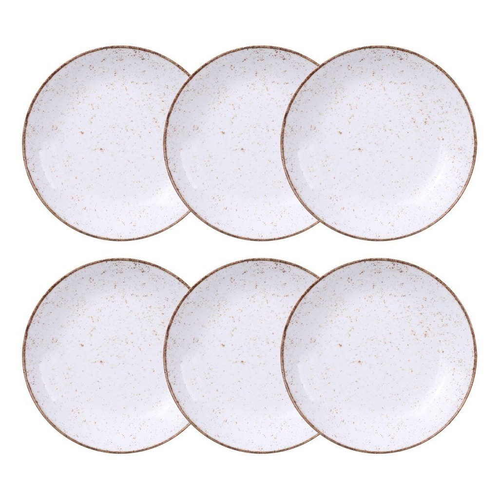 Jogo de Pratos Fundo 6 Peças Rústico 22 cm Porcelana Decorada Tramontina