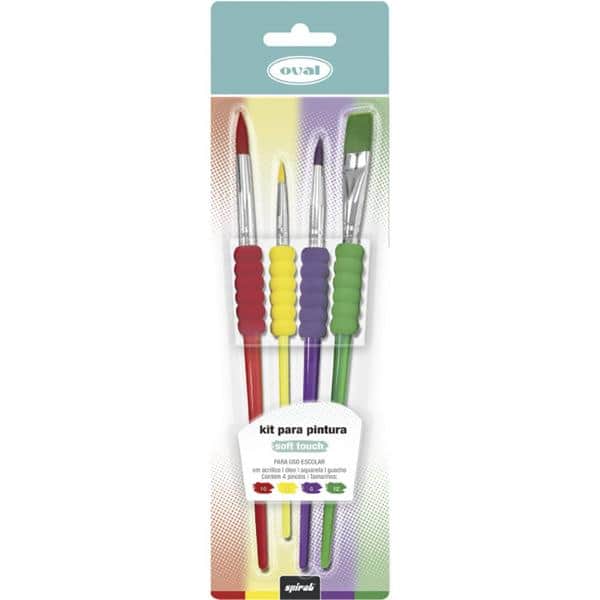Kit para Pintura Soft Touch com 4 Pincéis, Oval - BT 1 UN