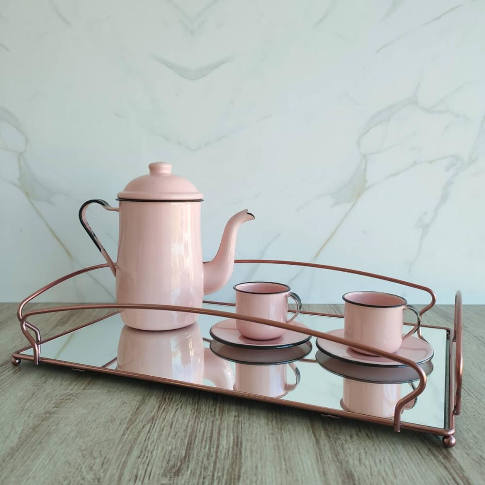 Foto 4 de Bandeja Decorativa Espelhada Retangular Grande 45cm Rose Gold Duler