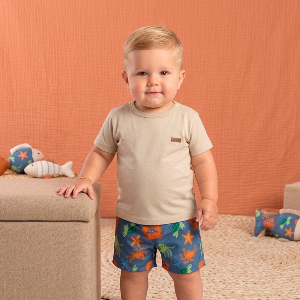 Conjunto Bebê Menino Short Tactel e Camisa Basica l24