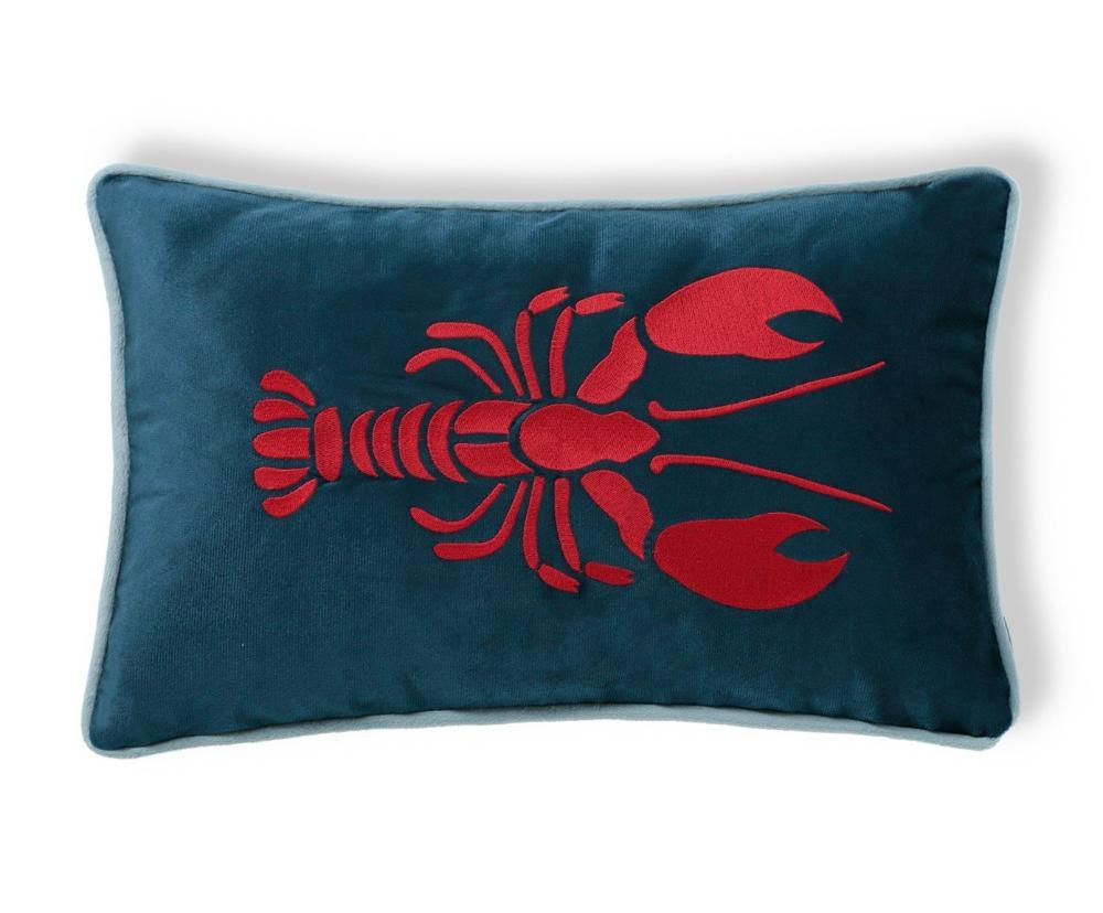 Capa de Almofada Bordada com Cordonê Lagostim Azul Marinho Azul