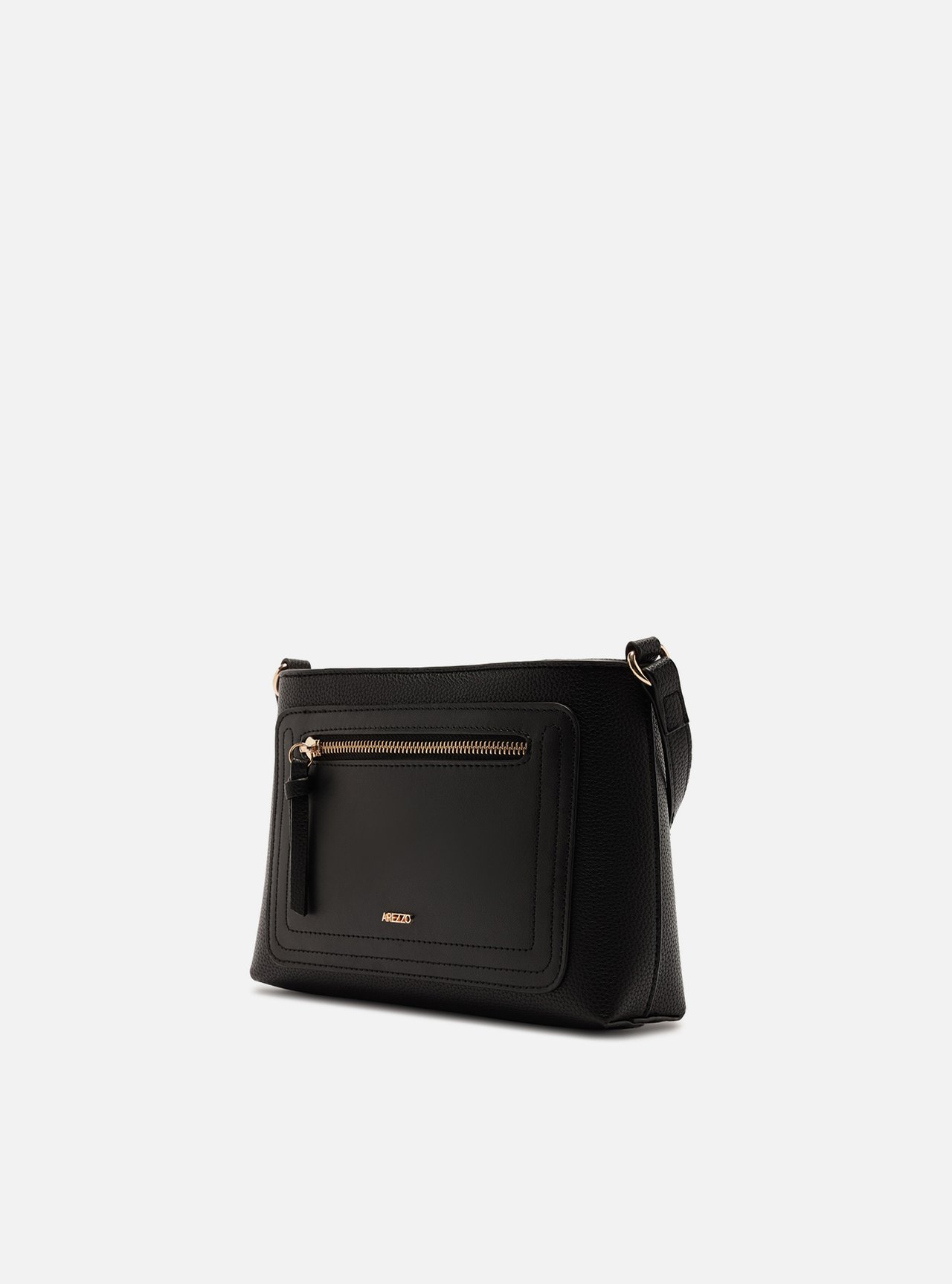 Foto 2 de Bolsa Tiracolo Preta Média Granulada Metais