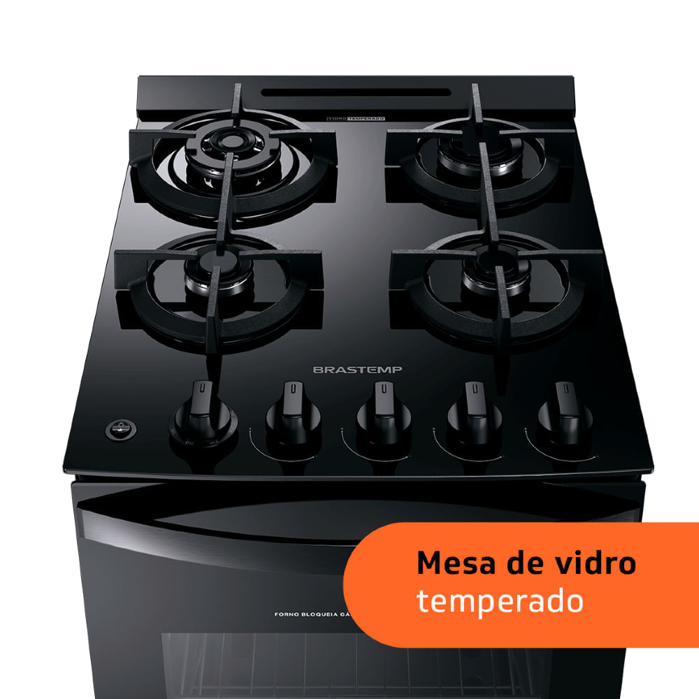 Foto 5 de Fogão Brastemp 4 Bocas Preto com Mesa de Vidro e Dupla Chama - BFO4XAE Bivolt