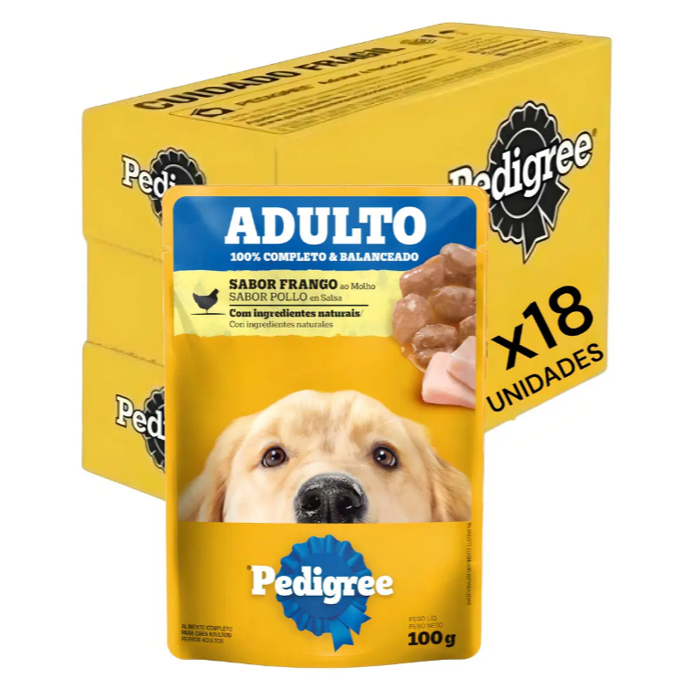 18 unidades Ração Úmida para Cachorro Pedigree Adulto Sachê Frango 100g